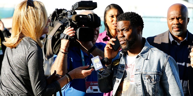 Kevin Hart at Hard Rock Stadium before Super Bowl LIV. (Photo by Michael Reaves/Getty Images)