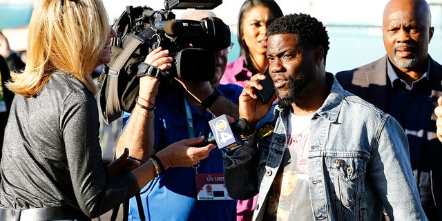 Kevin Hart at Hard Rock Stadium before Super Bowl LIV. (Photo by Michael Reaves/Getty Images)