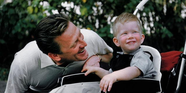 Kirk Douglas with his son Peter. (Photo by Richard C. Miller/Donaldson Collection/Getty Images)