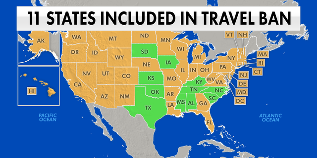 Texas is one of 11 states impacted by the California travel ban.