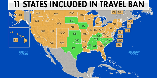 Texas is one of 11 states impacted by the California travel ban.