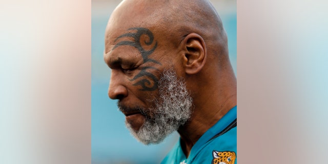 Mike Tyson's face tattoo. (Photo by James Gilbert/Getty Images)