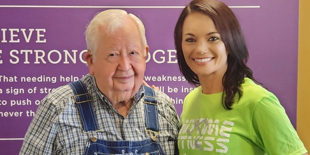 Lloyd Black, pictured left, has become an “internet sensation” for his dedication to working out, and melted hearts for getting fit in his trusty overalls.