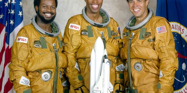 On Jan. 16, 1978, NASA announced its first astronaut class in nine years. Dr. Ronald McNair (left), Guy Bluford (center) and Fred Gregory (right) were among those selected, the first African Americans in NASA's astronaut program. (NASA)