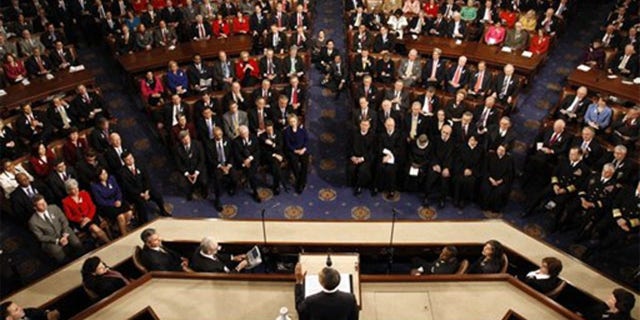 President Barack Obama addresses Congress and the Supreme Court during his 2012 State of the Union speech.