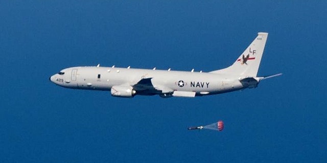 A U.S. Navy P-8A Poseidon is seen dropping an anti-submarine torpedo. In the flight on Monday, Taiwan's defense ministry said the plane traveled in a path it described "as normal," according to Reuters.