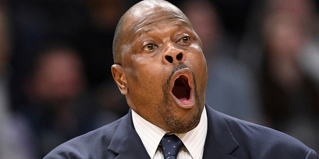 Georgetown head coach Patrick Ewing reacts during the second half of a game against Seton Hall Feb. 5, 2020. 