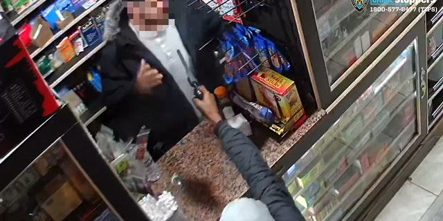 Shocking video released to Fox News on Tuesday shows an alleged robber shooting a New York City bodega worker in the face with a pellet or BB gun, according to the New York City Police Department (NYPD).