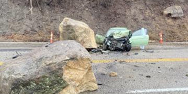 The rockslide left the driver of one vehicle critically injured.