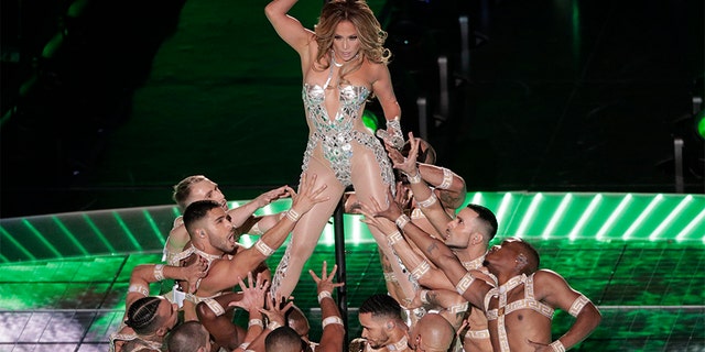 Jennifer Lopez performs, during the halftime show.