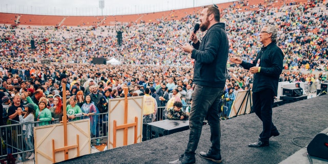 Shawn Bolz and Bill Johnson, lead senior pastor of Bethel Church, give prophetic words at Azusa Now.