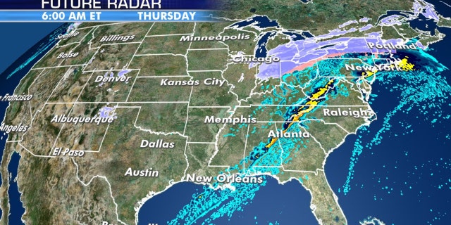A light band of wintry precipitation is forecast to impact parts of the Midwest and interior Northeast.