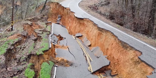 A portion of Glendale Road has collapsed after a landslide in Morris Chapel, Tenn. over the weekend.