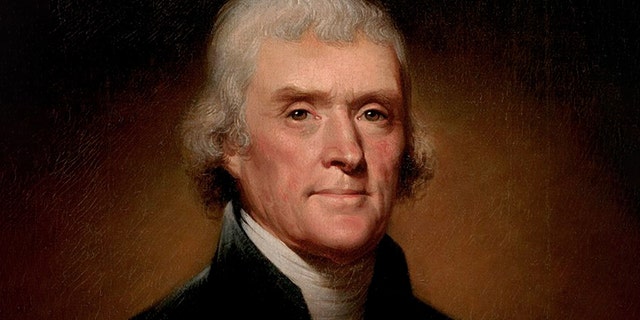  Cropped image of the official presidential portrait of Thomas Jefferson painted by Rembrandt Peale, Dec 31, 1799)