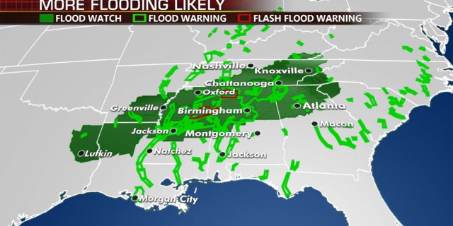 The threat of flooding remains across the Deep South on Tuesday.