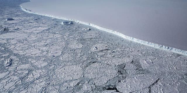 The western edge of the famed iceberg A-68 is seen from NASA's Operation IceBridge research aircraft, near the coast of the Antarctic Peninsula region. (Getty Images)