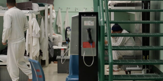 A public phone near detainees in a residential pod during a media tour of the U.S. Immigration and Customs Enforcement detention center in Tacoma, Wash. A federal judge on Tuesday ordered the Trump administration to restore a free hotline that allowed detained immigrants to report concerns about custody conditions after it was featured on the show "Orange Is the New Black. (AP Photo/Ted S. Warren, File)