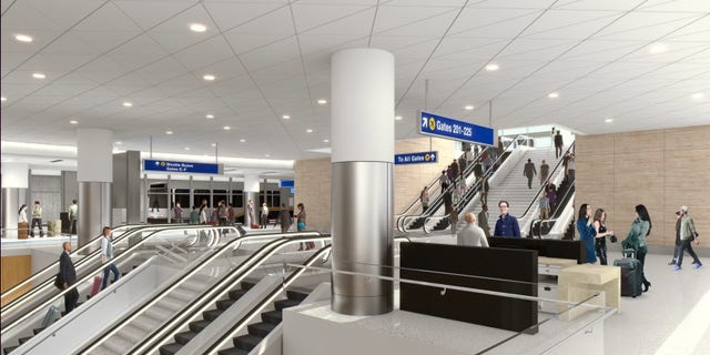 An illustration of the $1.6 billion Midfield Satellite Concourse will open at the air hub as an addition to the Tom Bradley International Terminal.