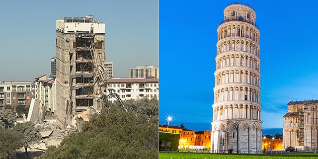 The structure’s implosion was recorded and immediately shared to Twitter, where it went viral with comparisons to the famous Leaning Tower of Pisa.