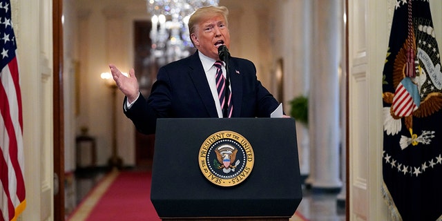 President Donald Trump speaks in the East Room of the White House, Thursday, Feb. 6, 2020, in Washington. (AP Photo/Evan Vucci)