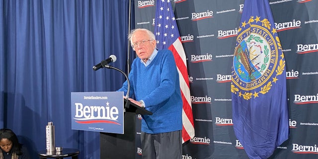 Democratic presidential candidate Sen. Bernie Sanders of Vermont speaks to reporters in Manchester, NH on Feb. 6, 2020