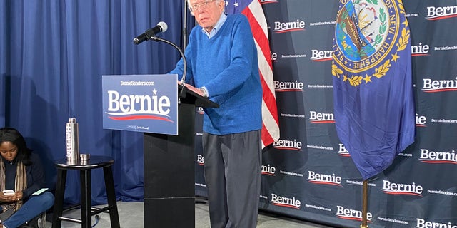 Democratic presidential candidate Sen. Bernie Sanders of Vermont speaks to reporters in Manchester, NH on Feb. 6, 2020