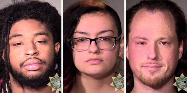Willy Cannon, Heaven Davis, and Brandon Farley were arrested after the demonstration in Portland on Saturday, according to police. (Multnomah County Sheriff's Office)