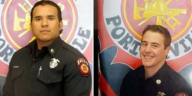 Porterville Fire Capt. Raymond Figueroa, left, was killed and Porterville Firefighter Patrick Jones remained missing Wednesday. (Porterville Fire Department)