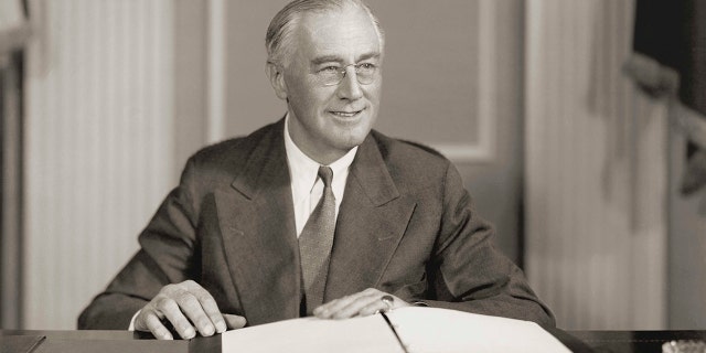 Circa 1942: Seated portrait of Franklin D. Roosevelt (1882-1945), president of the United States (1933-1945), who led the United States during World War II. (Photo by Stock Montage/Getty Images)