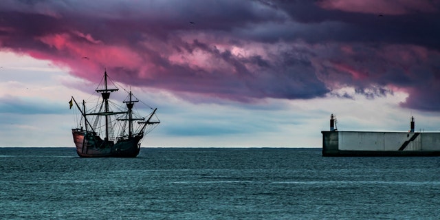 A replica of a galleon entering a port - file photo.