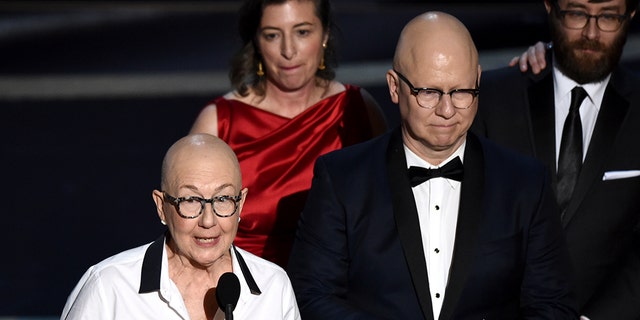 Julia Reichert, left, and Steven Bognar accept the award for best documentary feature for "American Factory." (AP Photo/Chris Pizzello)