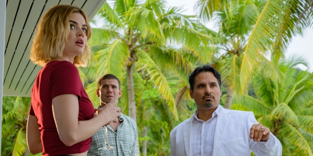 (L-R): Lucy Hale, Austin Stowell and Michael Peña in "Fantasy Island"