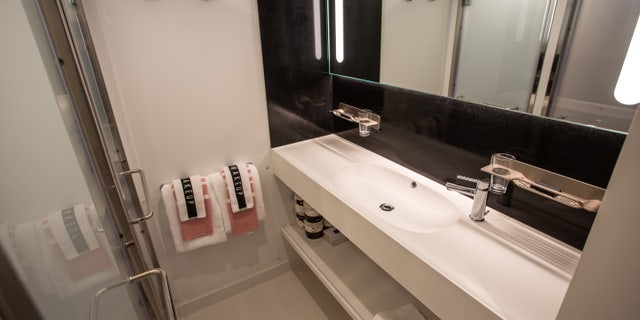 One of suites inside the new Scarlett Lady Virgin Voyages cruise ship.