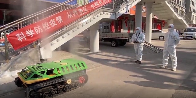 The tanks, which are remote-controlled, are being used to disinfect areas with confirmed coronavirus cases.