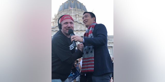 Fred Ramey speaks at an Andrew Yang campaign event. (Photo provided by Fred Ramey.)