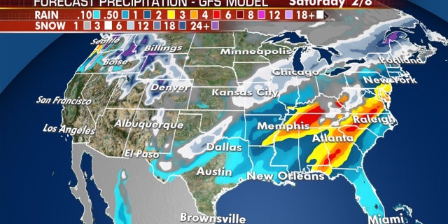 A band of "significant snowfall" is forecast from west-central Texas to central Oklahoma.