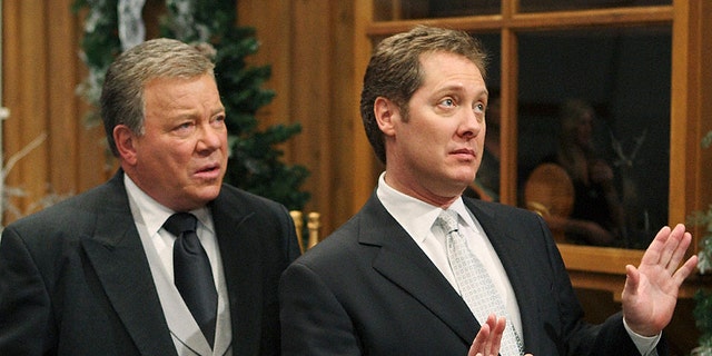William Shatner (as Denny Crane) and James Spader (as Alan Shore) on the set of 'Boston Legal'.