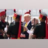 President Trump is greeted by Indian Prime Minister Narendra Modi upon arrival in Ahmedabad, India.?
