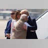 President Trump is greeted by Indian Prime Minister Narendra Modi, with first lady Melania Trump, as they step off Air Force One upon arrival at Sardar Vallabhbhai Patel International Airport in Ahmedabad, India.