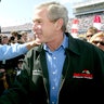 NASCAR legend Richard Petty enjoys a moment with President George W. Bush during pre-race introductions at the Daytona 500 on Feb. 15, 2004.