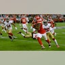 Kansas City Chiefs' Damien Williams runs toward the goal line and a touchdown against the San Francisco 49ers during the second half.