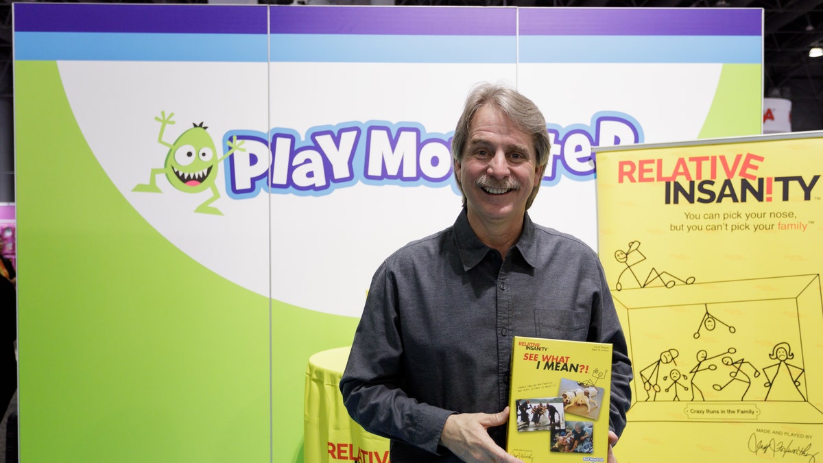 Jeff Foxworthy with his game Relative Insanity at the NYC Toy Fair. 