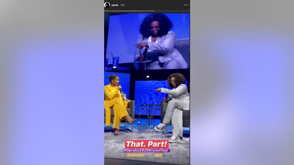 Jennifer Lopez and Oprah Winfrey during the latter's Oprah's 2020 Vision: Your Life on Focus Tour