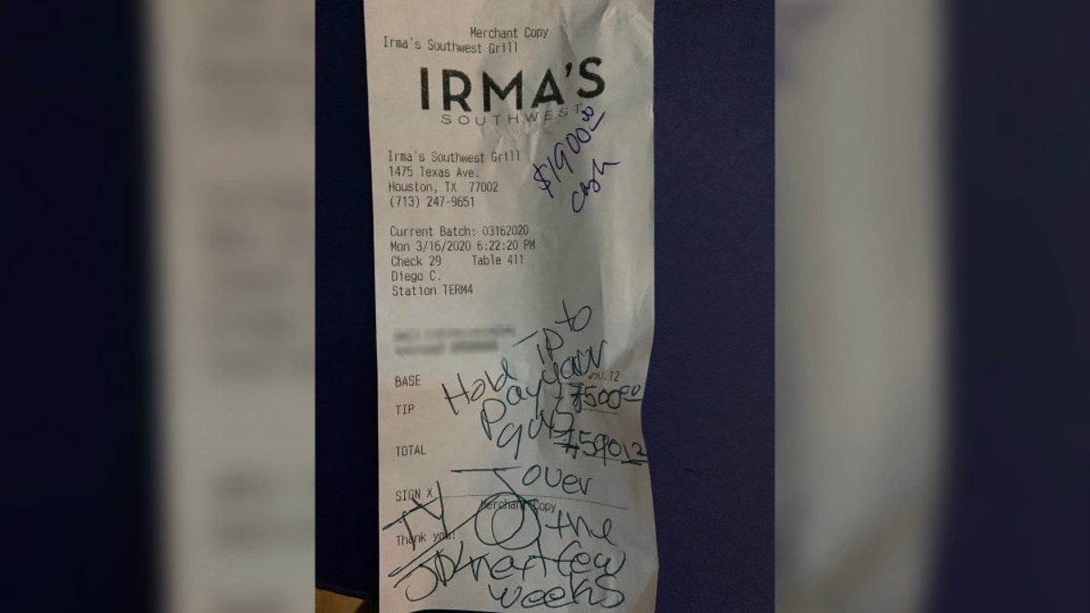 On the receipt, the customer wrote, “Pay your guys over the next few weeks” – which is exactly what Galvan intends to do.