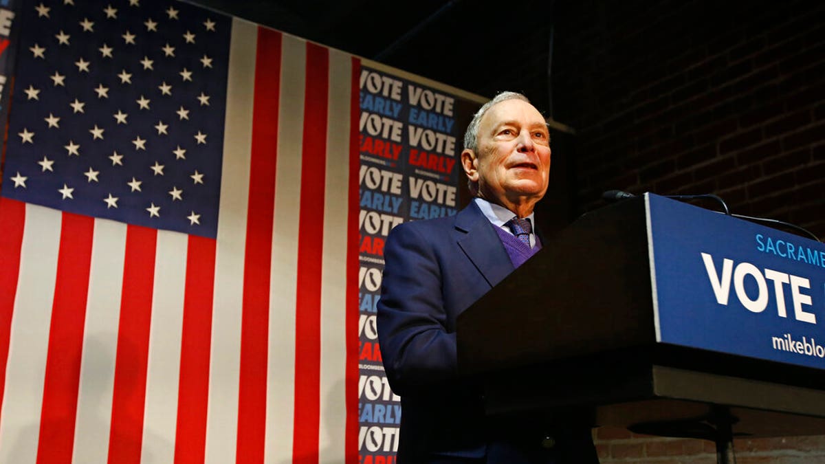In this Feb. 3, 2020, file photo, Democratic presidential candidate former New York City Mayor Mike Bloomberg addresses supporters during a campaign stop in Sacramento, Calif. (AP Photo/Rich Pedroncelli, File)