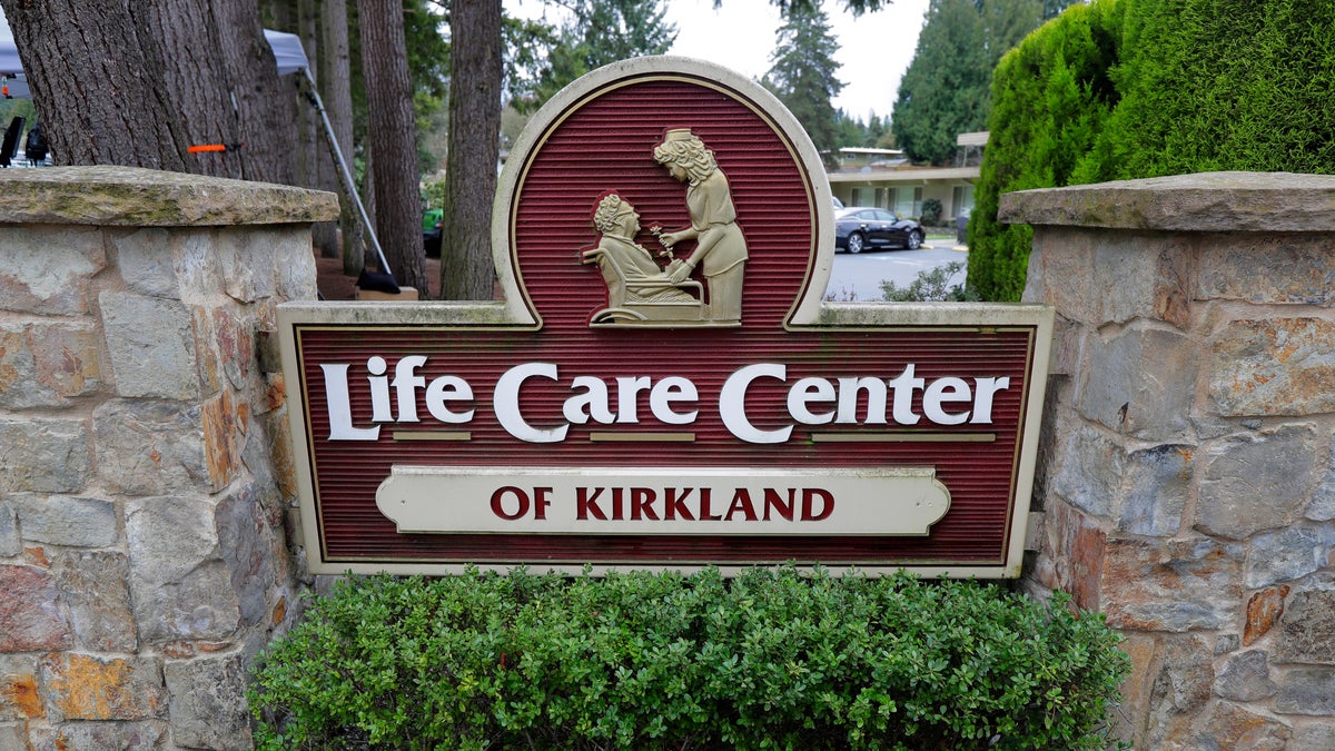 A sign at the entrance of the Life Care Center in Kirkland, Wash., near Seattle.