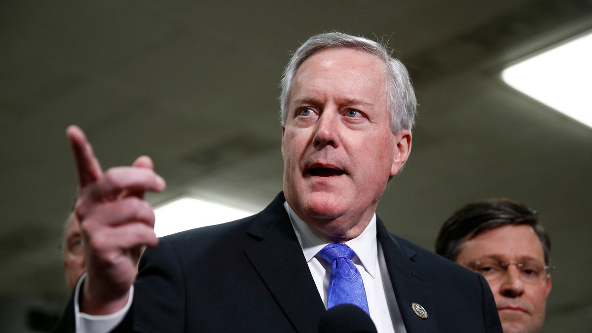 In this Jan. 29, 2020, file photo, Rep. Mark Meadows, R-N.C., speaks with reporters during the impeachment trial of President Donald Trump on charges of abuse of power and obstruction of Congress on Capitol Hill in Washington. (AP Photo/Patrick Semansky, File)