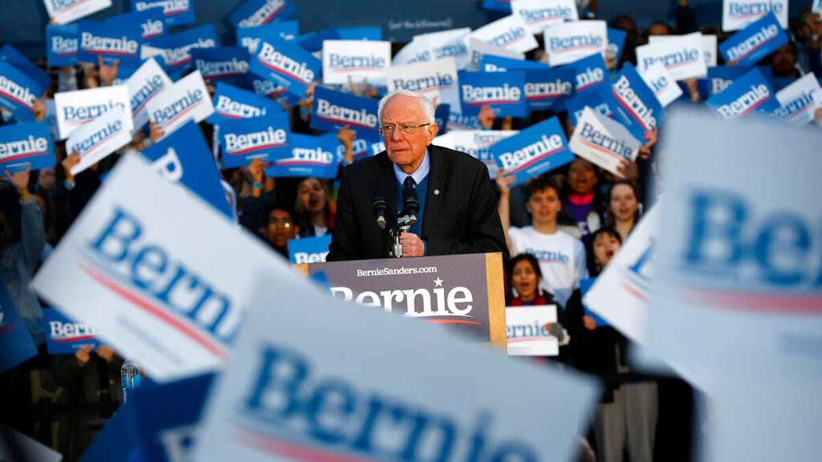 Democratic presidential candidate U.S. Sen. Bernie Sanders, I-Vt., speaks during a campaign rally at the University of Michigan in Ann Arbor, Mich., Sunday, March 8, 2020. (AP Photo/Paul Sancya)