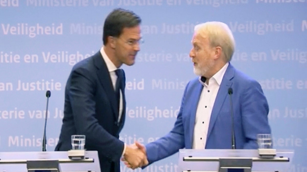 Netherlands' Prime Minister Mark Rutte called on citizens of the Netherlands to stop shaking hands to prevent spreading the new coronavirus and then shook hands with the head of the infectious diseases department of the national public health institute.
