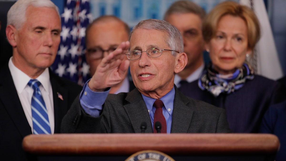 Dr. Anthony Fauci, director of the National Institute of Allergy and Infectious Diseases, speaks during a Coronavirus Task Force news briefing in the White House in Washington, March, 10, 2020. (Associated Press)